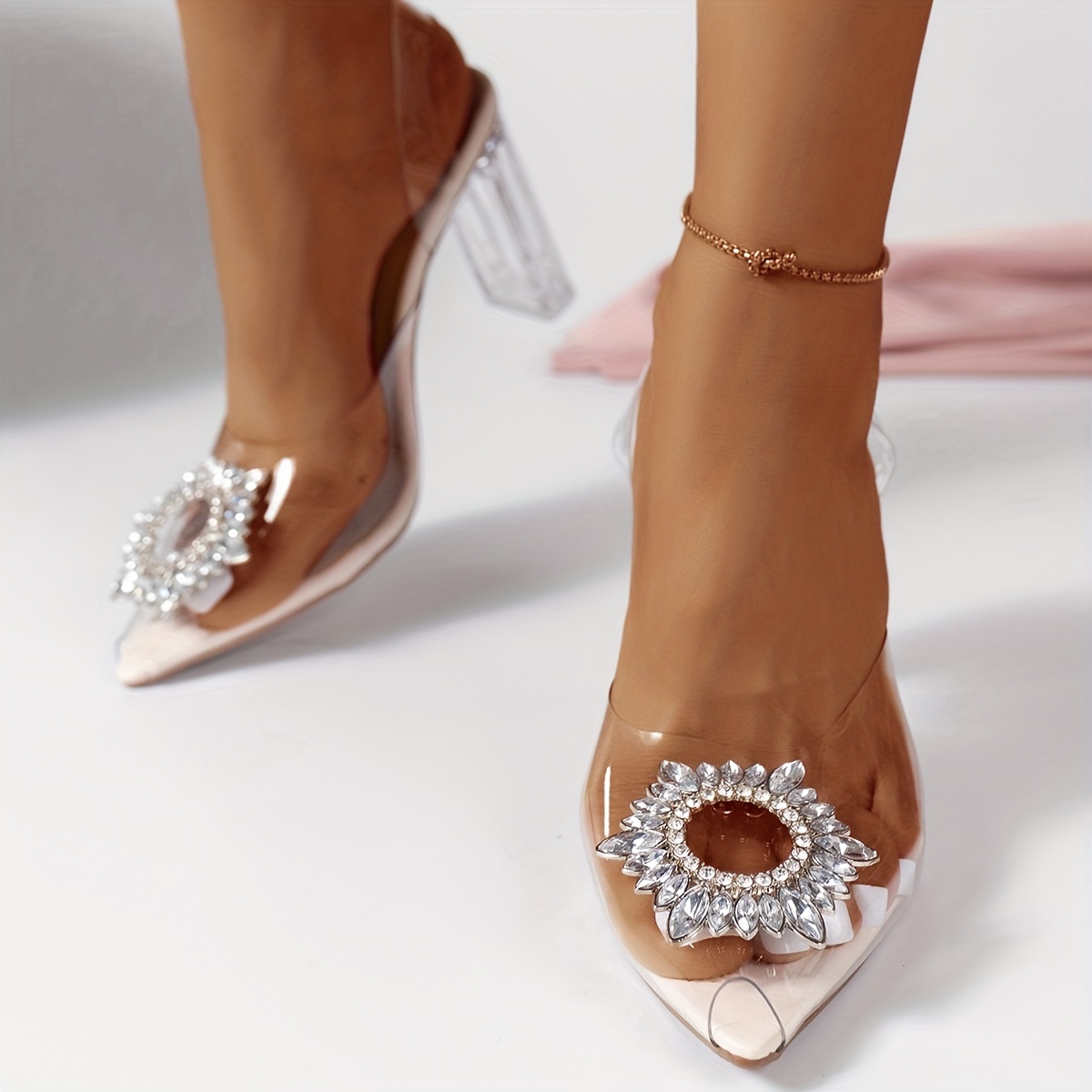 Studded pointed toe transparent clearance thin heels