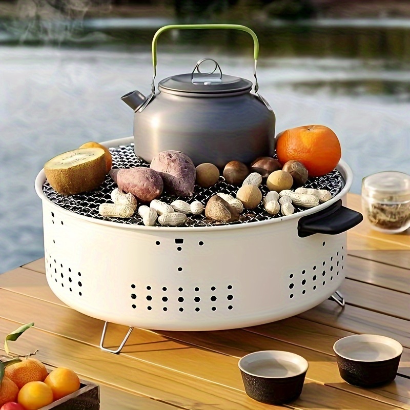 1pc, Charcoal Bbq Grill, Multifunctional Mini Smokeless Barbecue Rack,  Outdoor Camping Round Charcoal Bbq Pit Set For Family Gathering And Bbq  Party