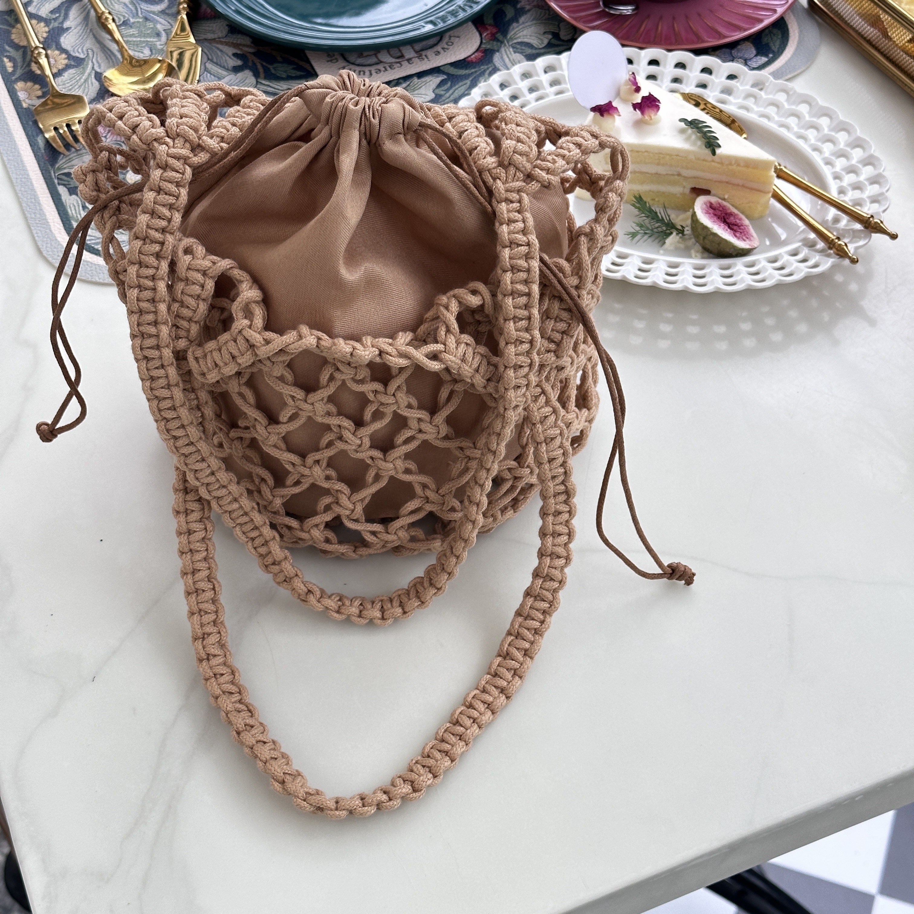 Mesh Eco Bag Fashion Heart Crochet Net Tote Hollow Woven Soft for Women  Vacation