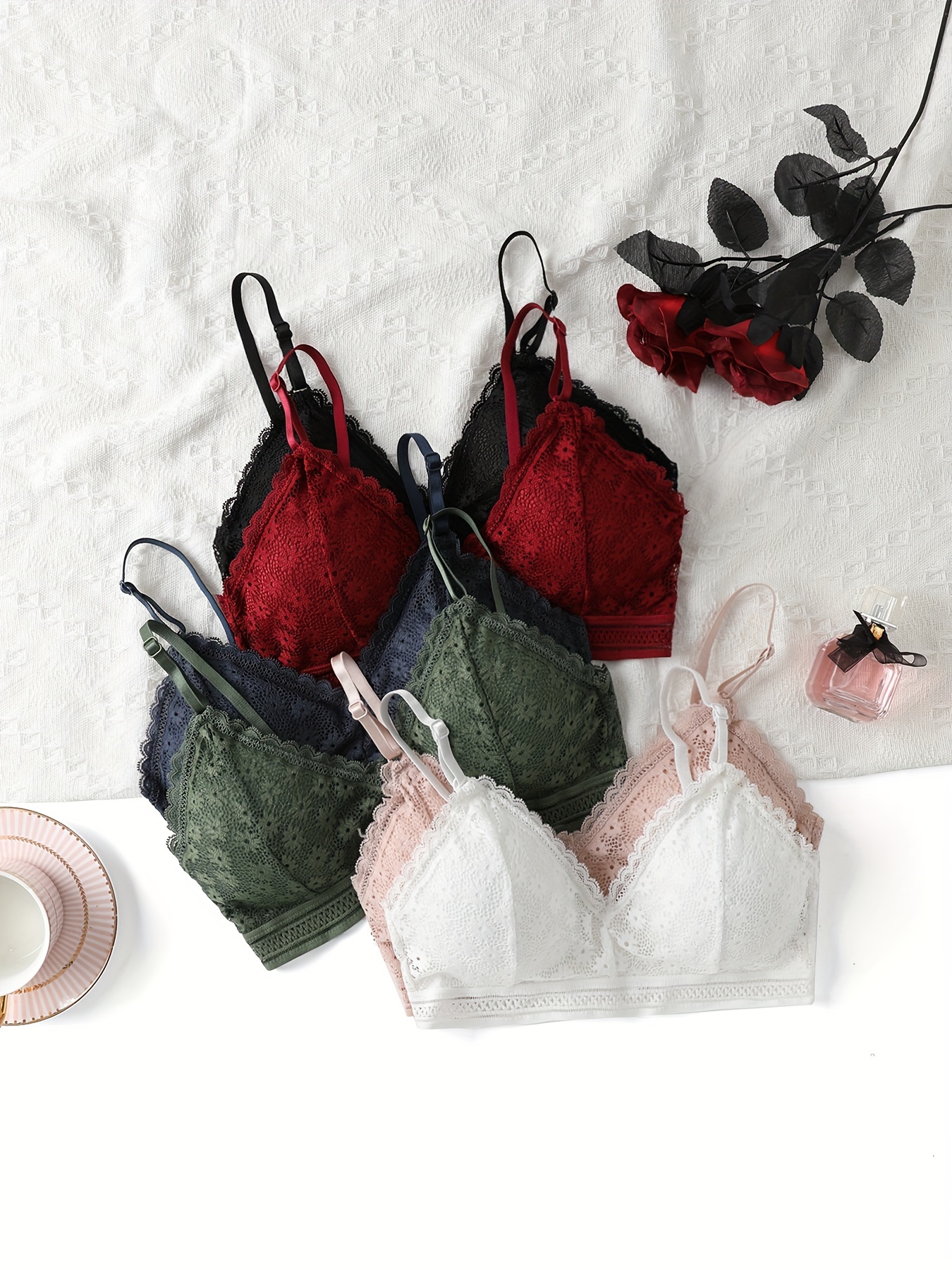 Contrast Lace Wireless Bras Comfy Breathable Zipper Wide - Temu Canada