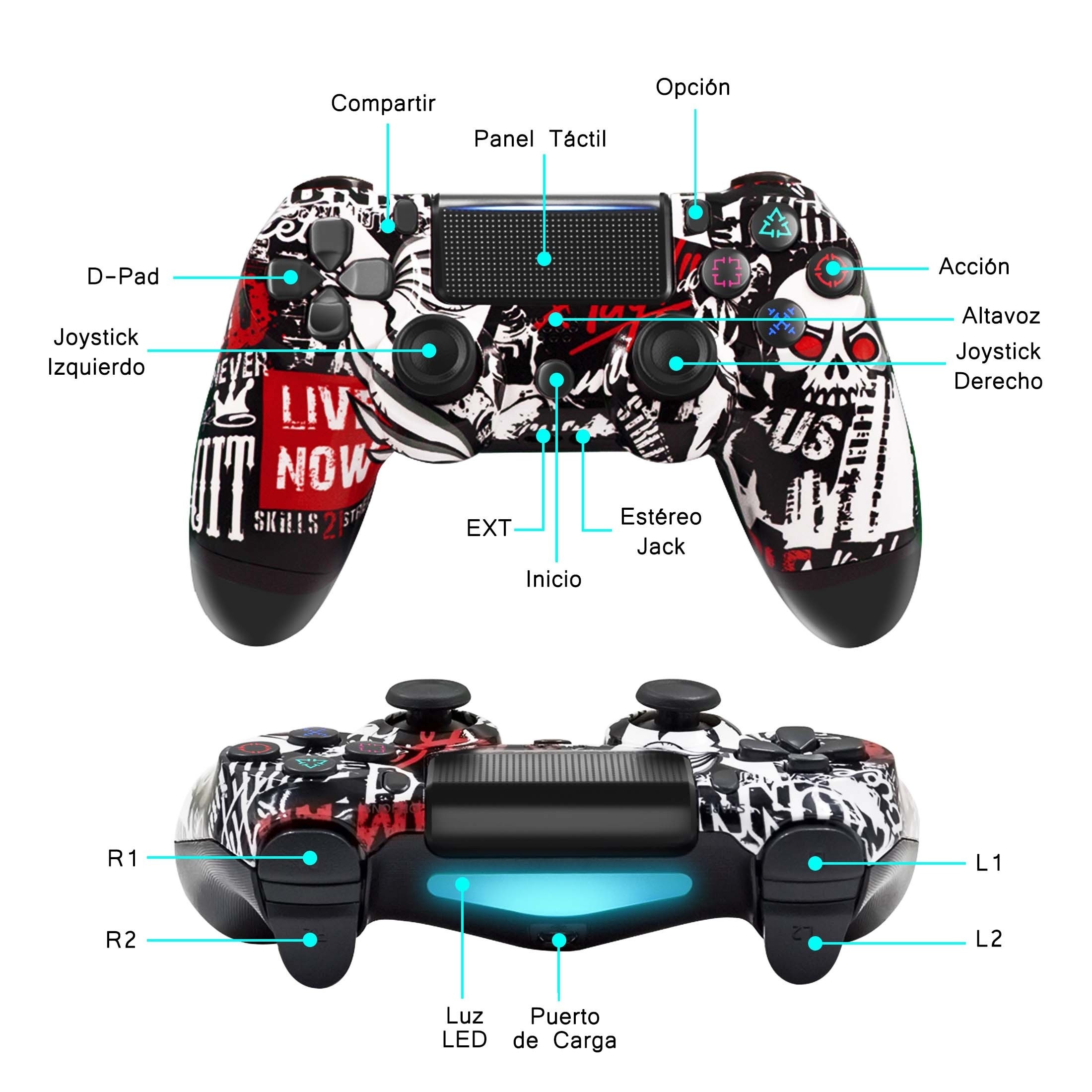 Versão atualizada de agosto de 2021】 Controle PS4 com 3 botões traseiros  programáveis e 1 botão traseiro de controle de sensibilidade, controle  remoto de jogo com Turbo/Gyro/HD Dual Vibration/Touch Panel /LED 