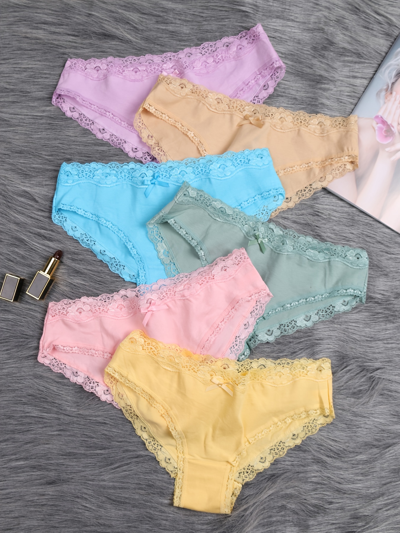 6 Pcs Cotton Women's Briefs Panties Low Waist Lace Underwear Women  Breathable Fresh Ladies Bikini Panties