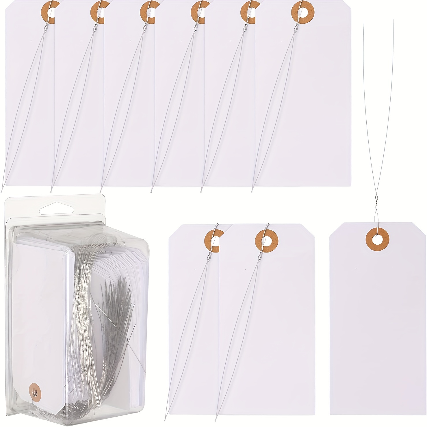 White Tags with String Attached - 4 3/4 x 2 3/8 - Box of 50 Hang Tags  with String Attached, Large Blank Plain Tags with String and Reinforced  Hole
