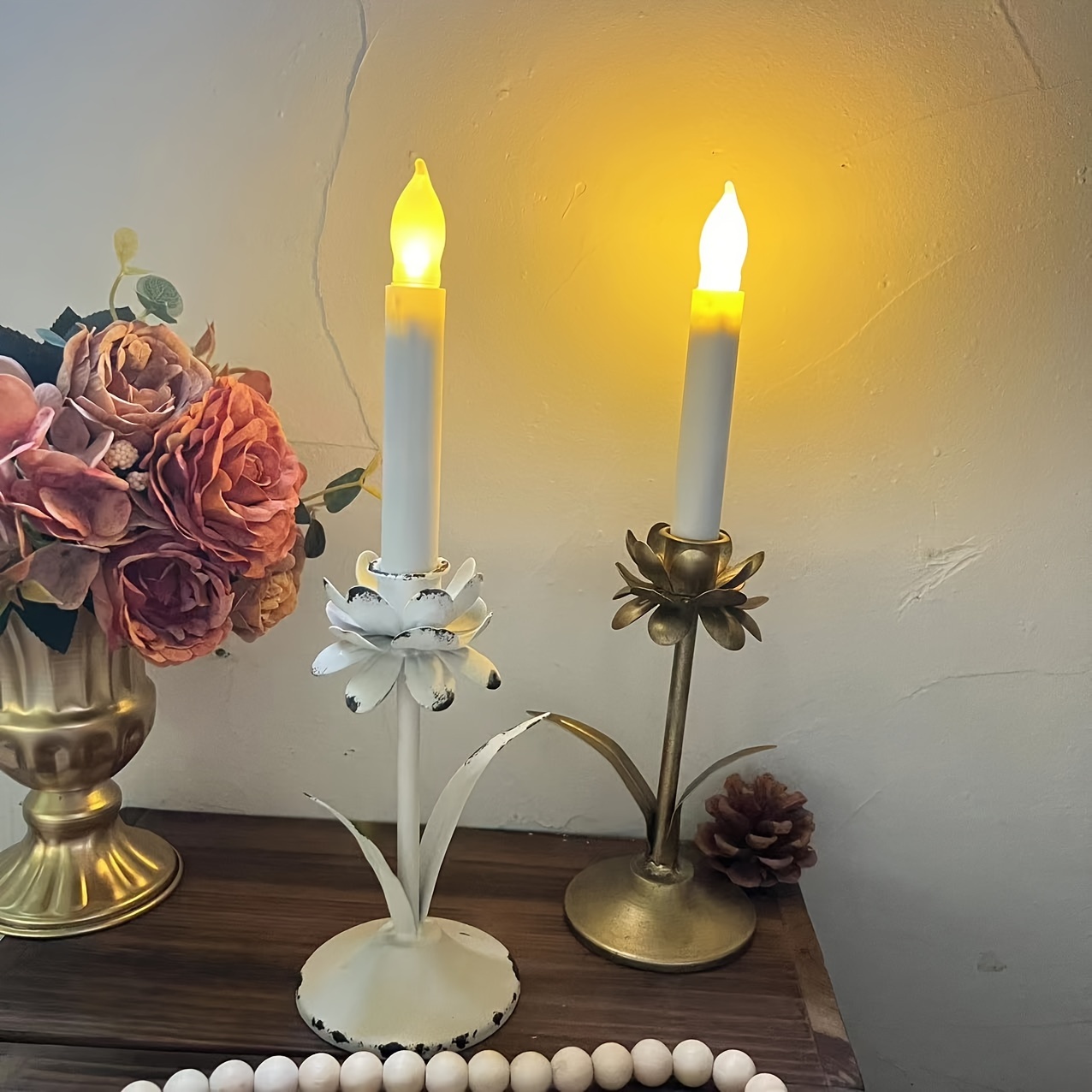 Metal Flower Candle Holders (Pair)