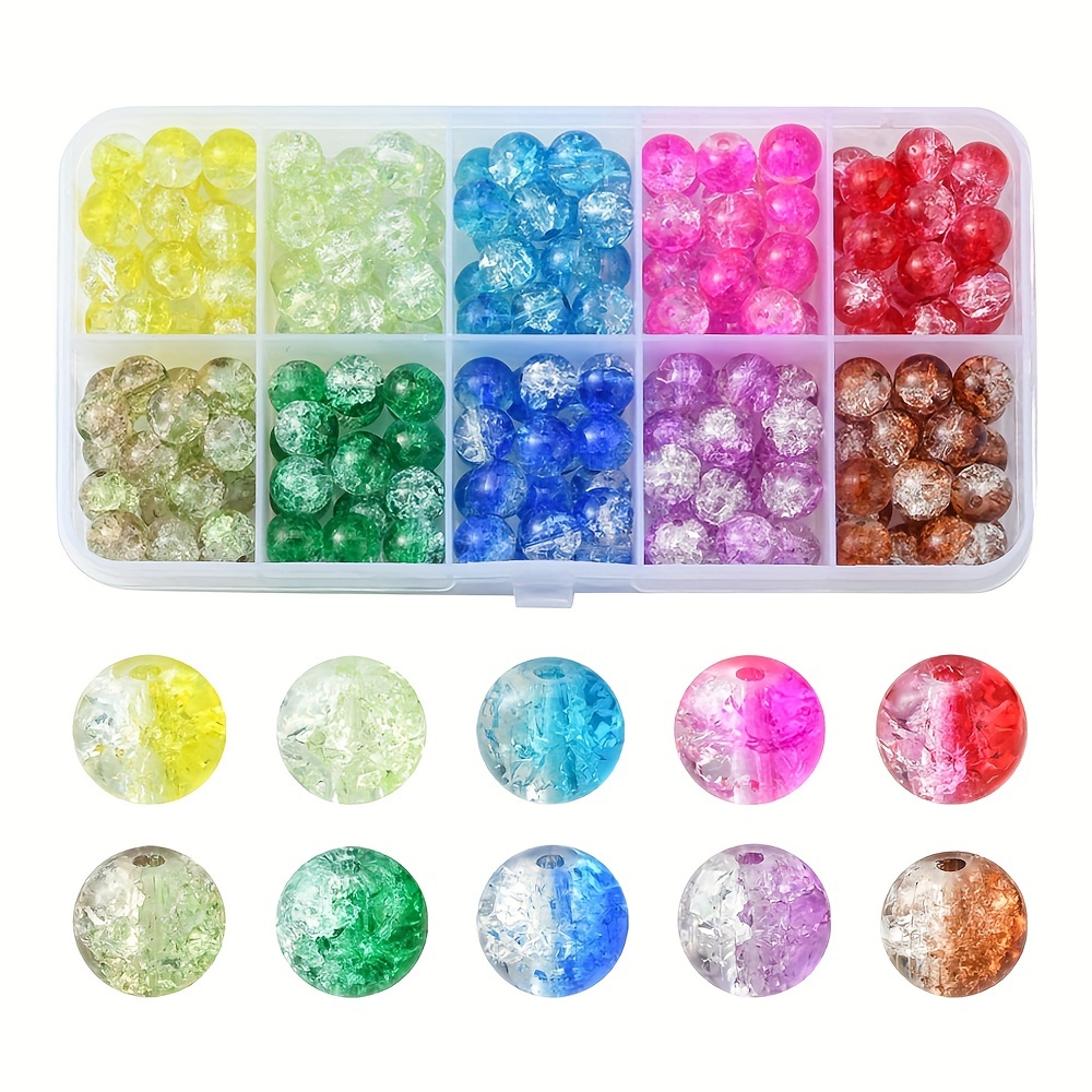 200pcs 10Colors Mixed 8mm Crackle Glass Bead Beading Kit Box for Jewelry  Making