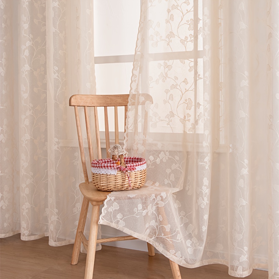 2pcs Of Leaf Vine Lace Curtains, Pocket Rod Transparent Curtains, Suitable For Home Decor In Bedrooms, Offices, Kitchens, Living Rooms, And Studies, Room Decoration.