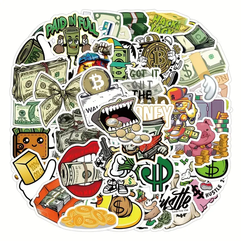 50pcs Money Stickers For Planner, Scrapbooks, Water Bottles, Money Symbol  Stickers, Money Stickers, Love Money Party Decoration, Money Themed Party Fa