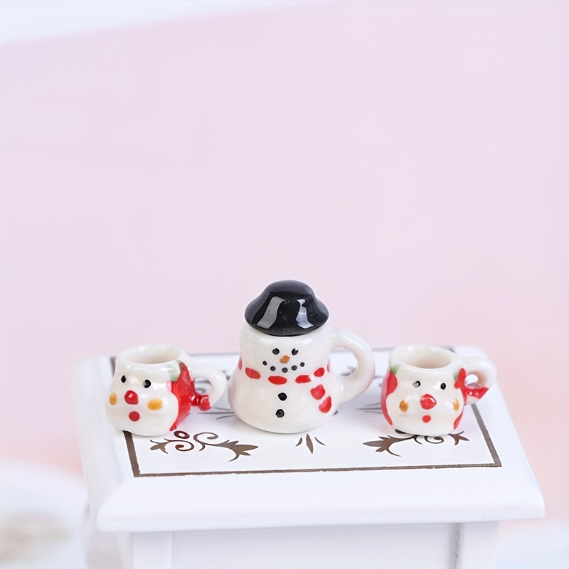 1/12 Miniature Dollhouse Porcelain Mini Teapot Snowman Tea Cup Set