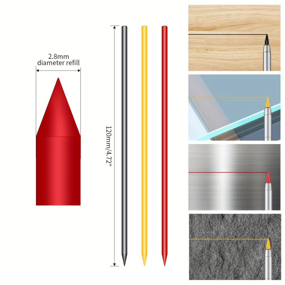 Solid Carpenter Pencil With Refill Lead And Built in - Temu