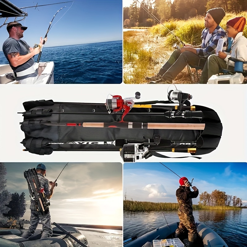 nobrand Foldable Fishing Rod Carrier Fishing Tools Storage Bag Black