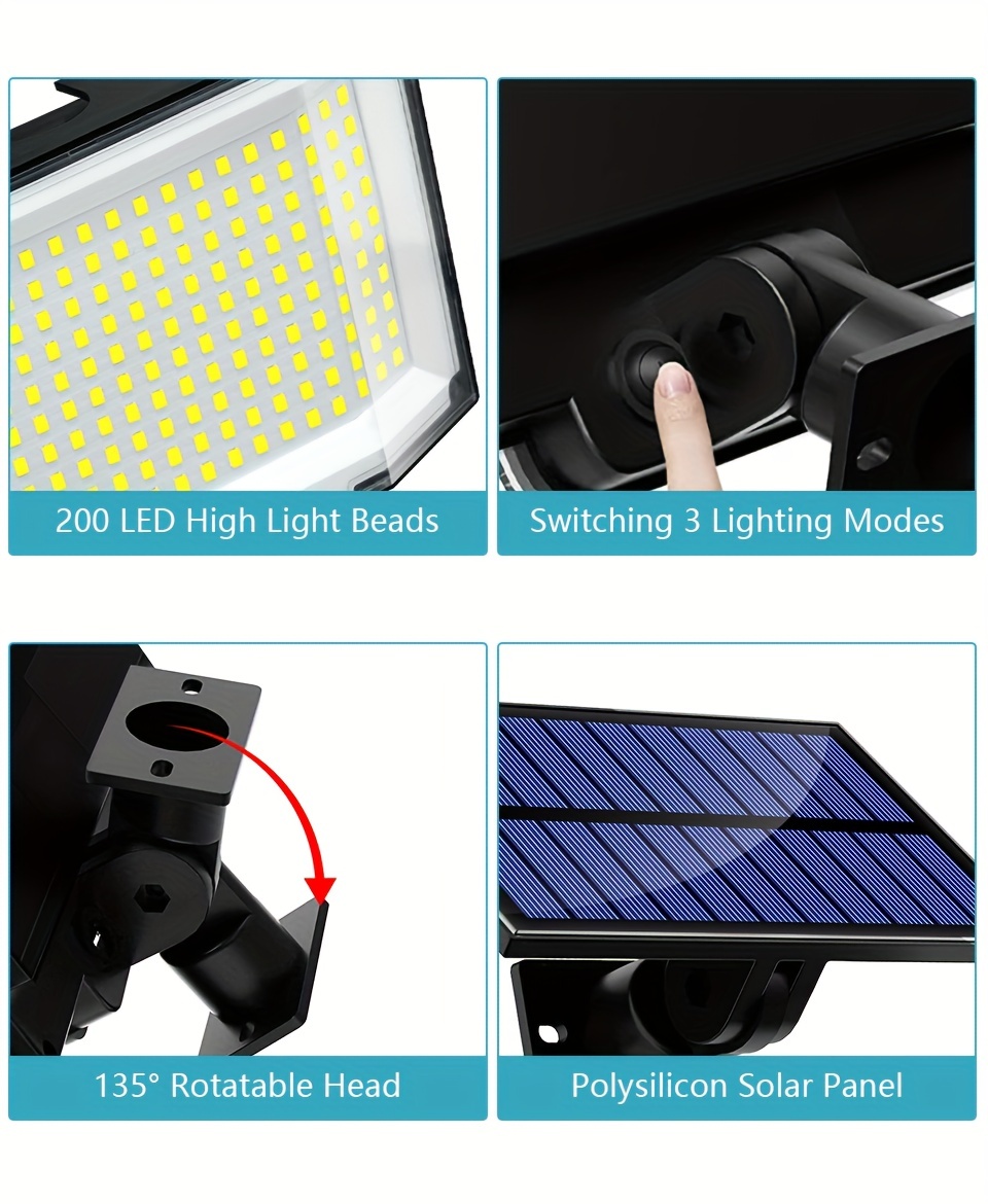 1pc /2pc 200 Led Foco Solar Exteriores Panel Solar Separado - Temu