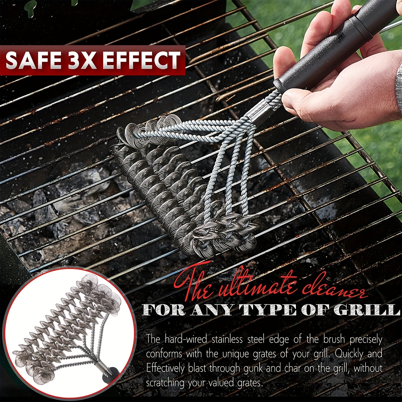 Bbq Grill Cleaning Mesh Rack Brush Scraper Safety Grill Brush For Grill  Cleaning, Outdoor Cleaning Tool - Temu