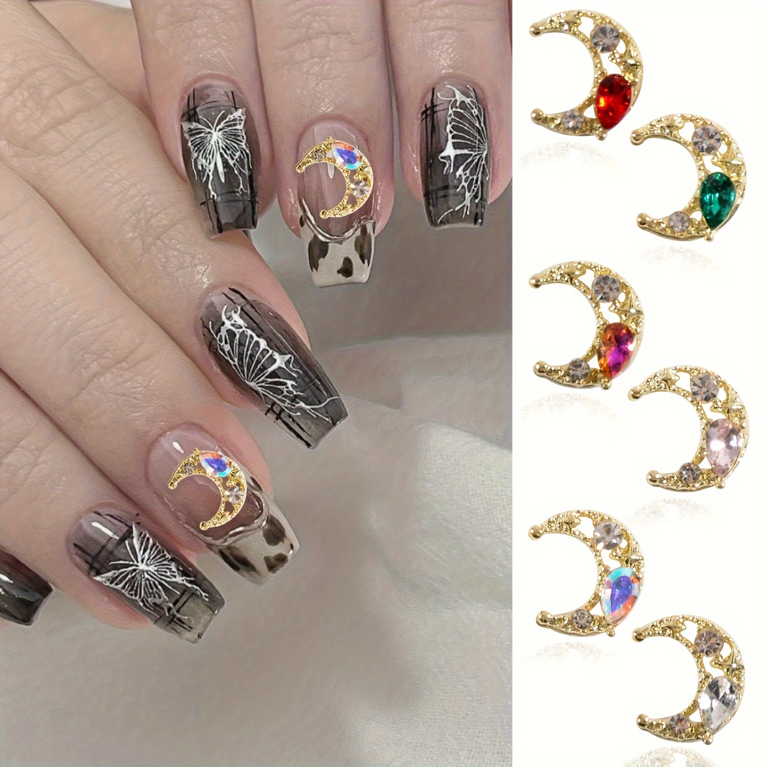 Mix Gold Nail Art Rivet Star Moon Pearl Rhinestones Gems 3D Decoration  Manicure