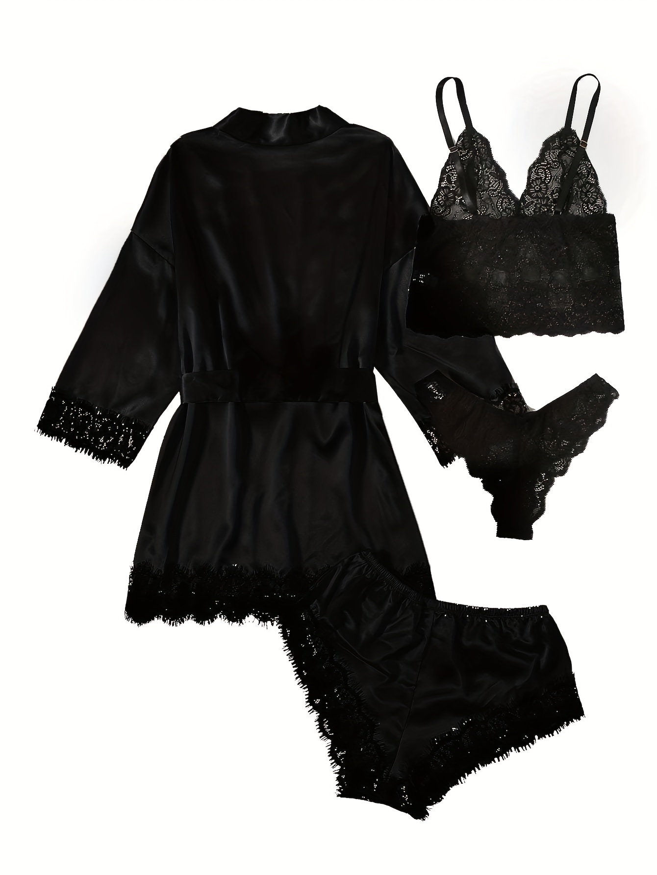 Lace Lounge Set Robe & Cami & Panties & Shorts