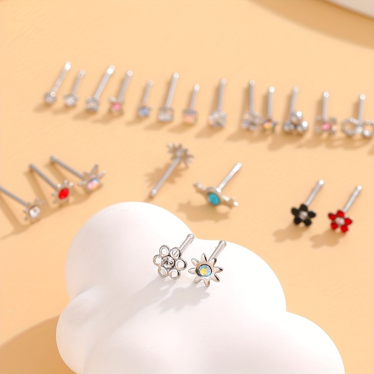 23 Pcs Nose Stud Ring Set with Zircon Inlays