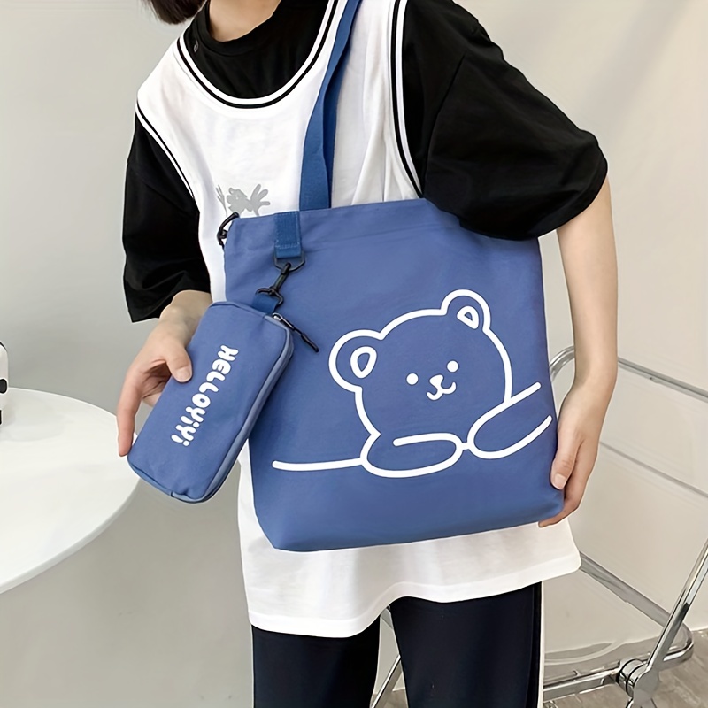 Cute Cartoon Bear Print Durable Shopping Bag With Little - Temu