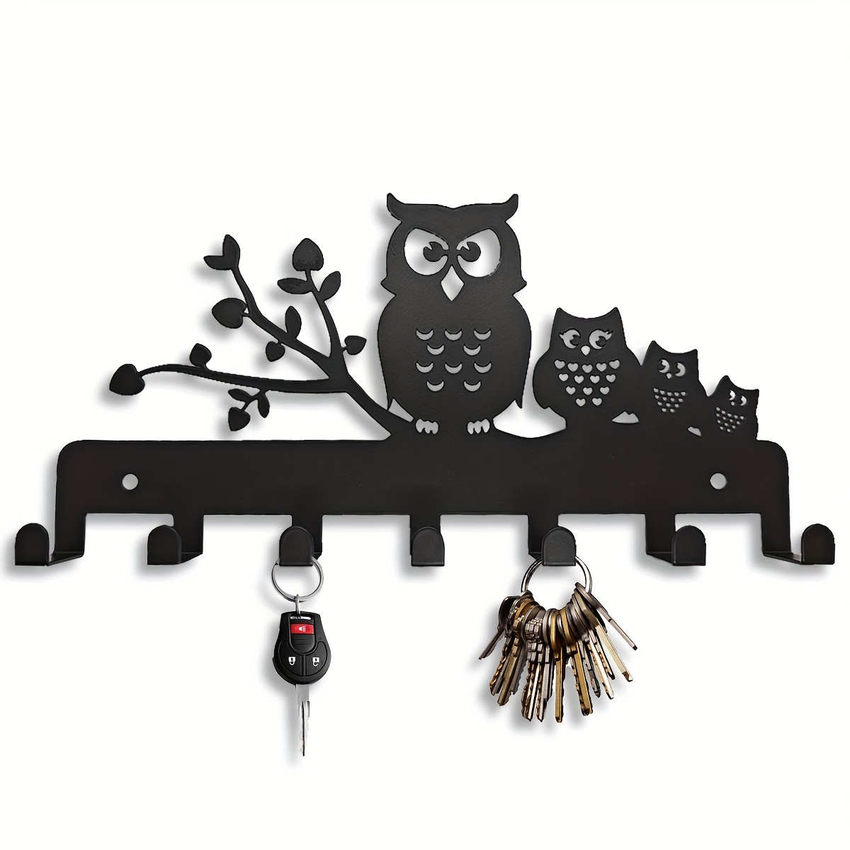 1pc Multi-Purpose Black Metal Owl Key Holder Hooks For Door, Corridor,  Foyer, Bedroom, University Dormitory - 7 Hook Racks wall decor, Aesthetic  room