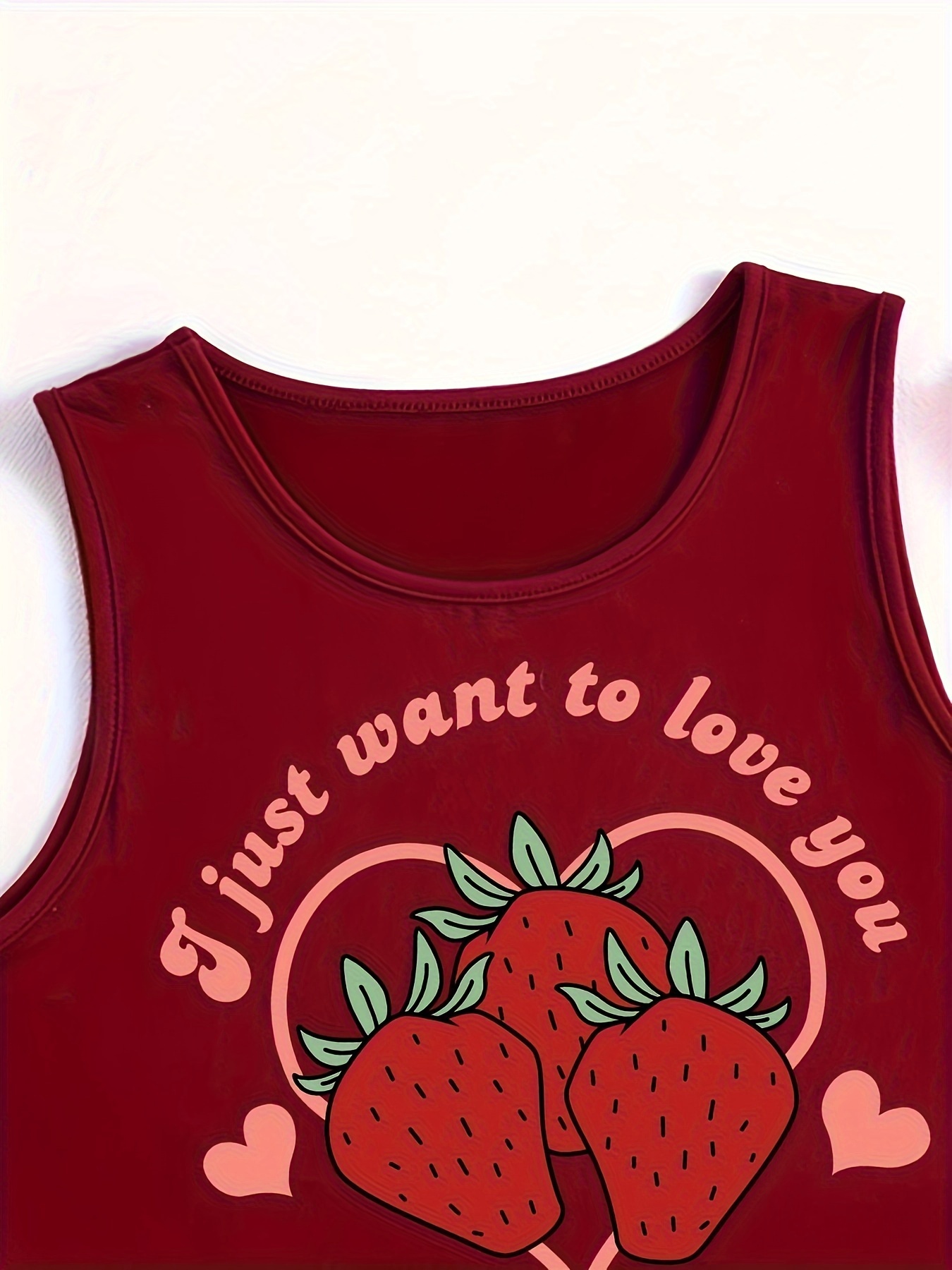 Strawberry Sweet Letter Print Crop Top Cute Sleeveless Crew - Temu