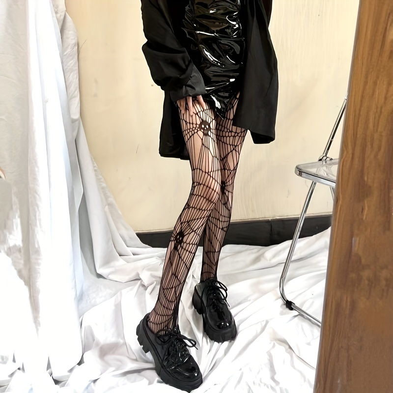 Skull Pattern Fishnet Pantyhose, High Waist Elastic Footed Pantyhose,  Women's Stockings & Hosiery