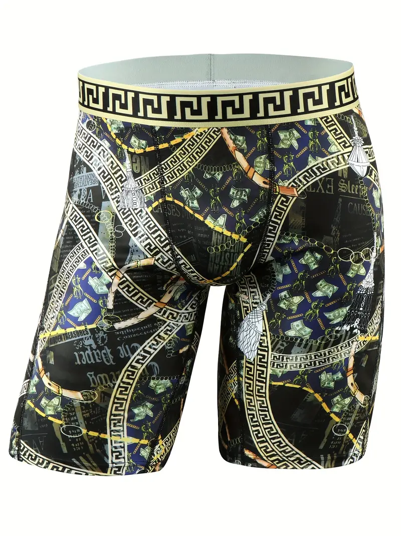 Men's Personality Fun Cash Digital Print Boxer Briefs Underwear Long Leg  Panties Boxer Short