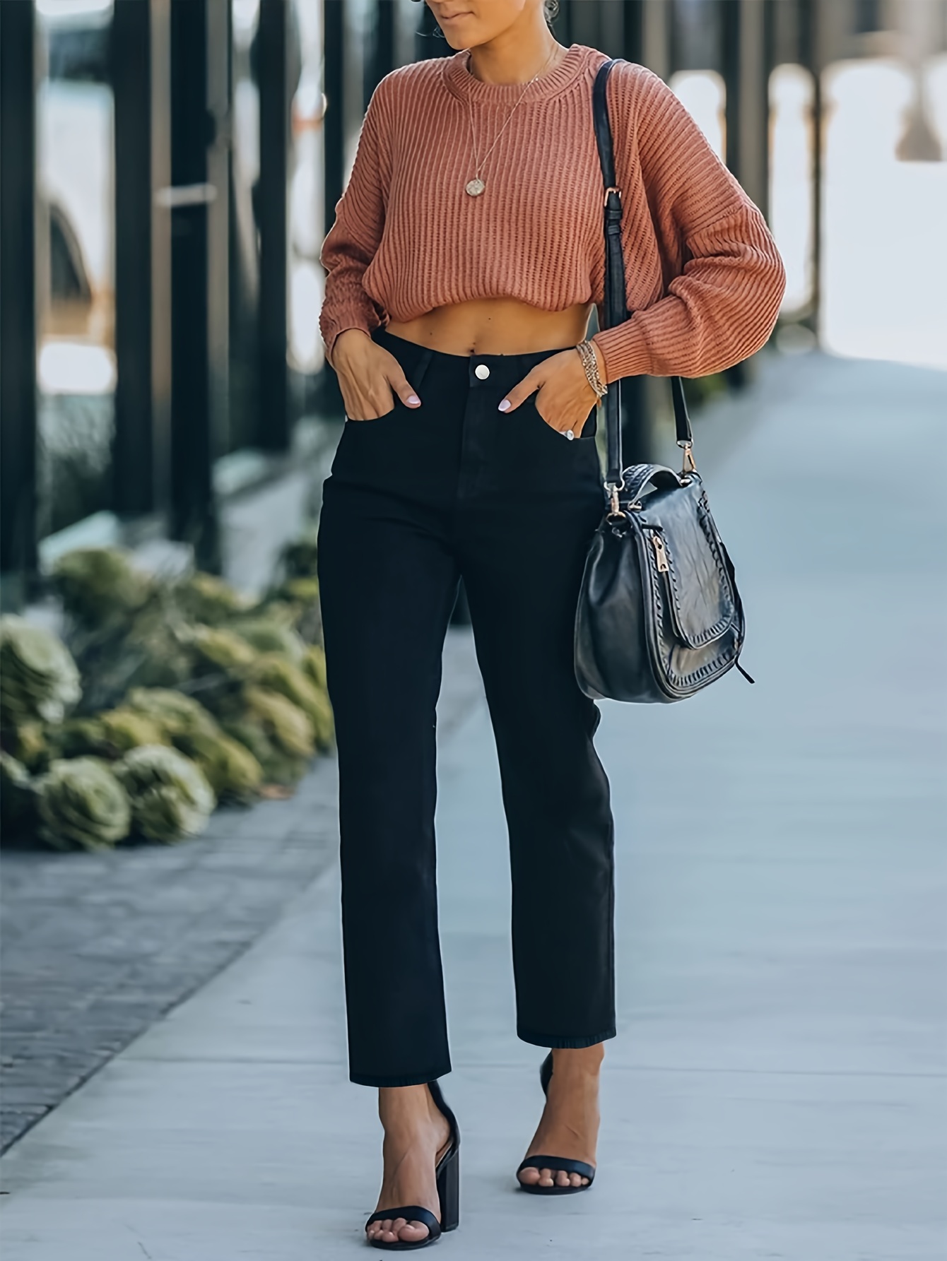 Women's Smart Casual Jeans Plus Size Plain Black Medium - Temu