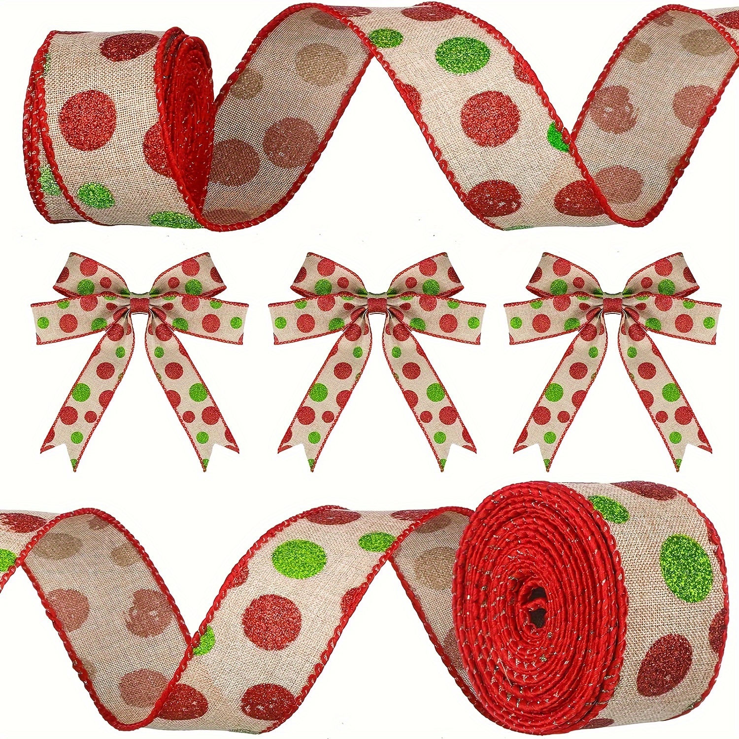 1.5 Inch Red Glitter Christmas Ribbon with a Wired Edge, 10 Yards