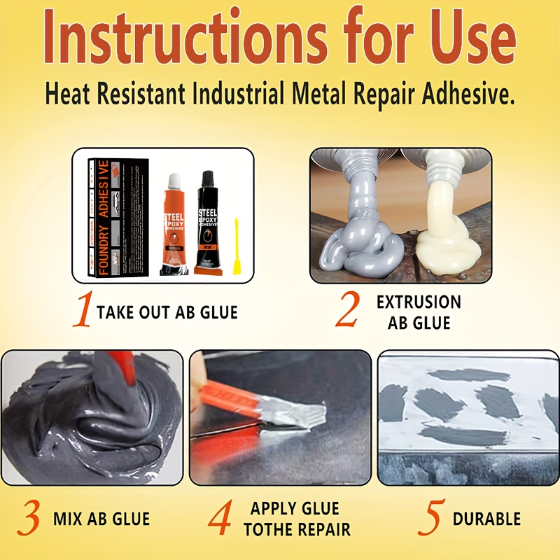 Metal Glue, Casting Metal Repair Glue (A+B), High Temperature Heat  Resistant Glue For Metal, AB Metal Adhesive & Liquid Weld For Metal In Lieu  Of Weld