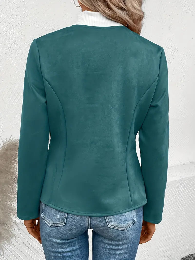 plus size elegant jacket womens plus solid long sleeve zip up round neck jacket details 10