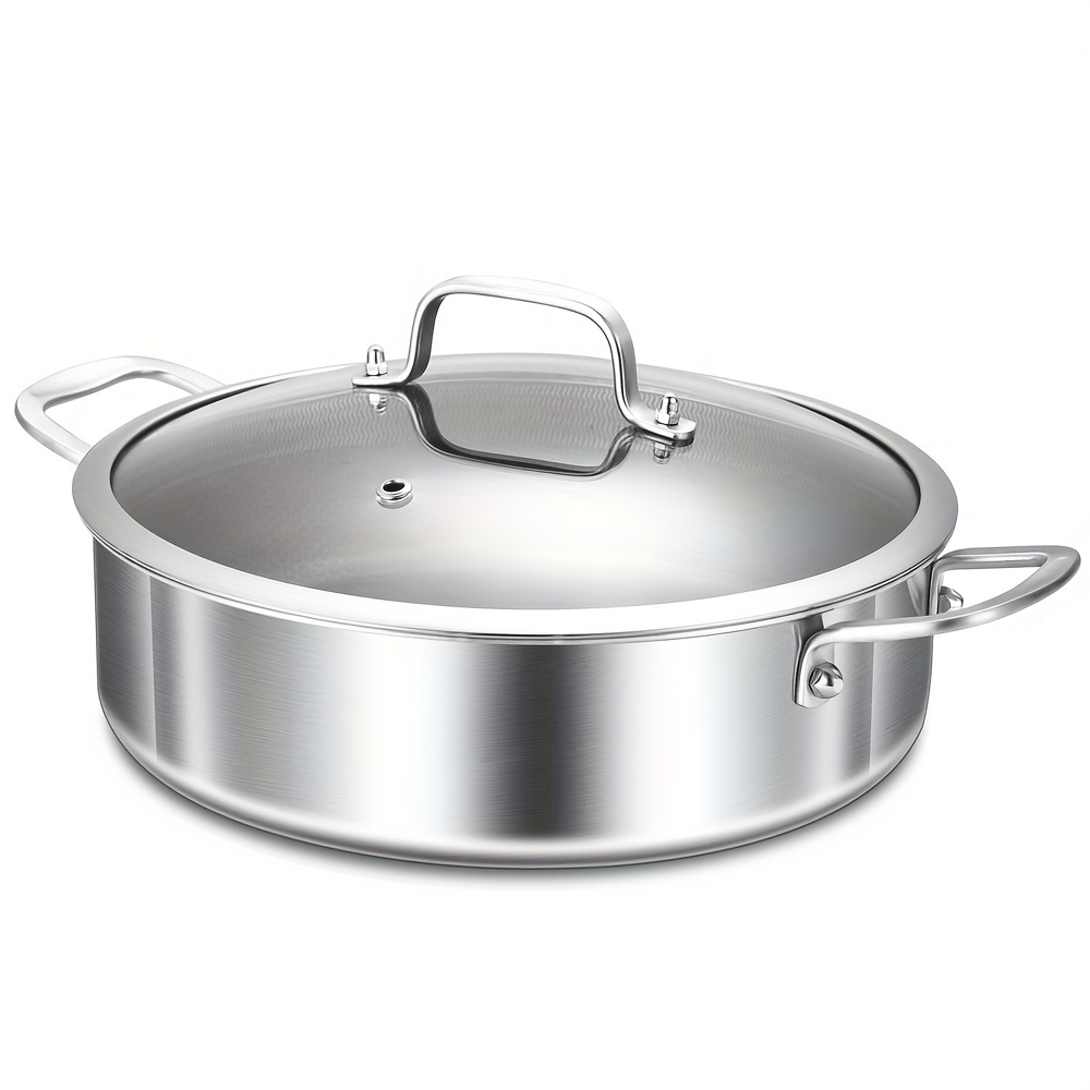 1pc Pans For Cooking, Soup Pot, Five-Ply Stainless Steel Saute Pan, Hot Pot  6 Quarts Deep Frying Pan, 12 Inch Induction Compatible Cooking Pan, Sauté  Pan With Lid, Dishwasher & Oven Safe