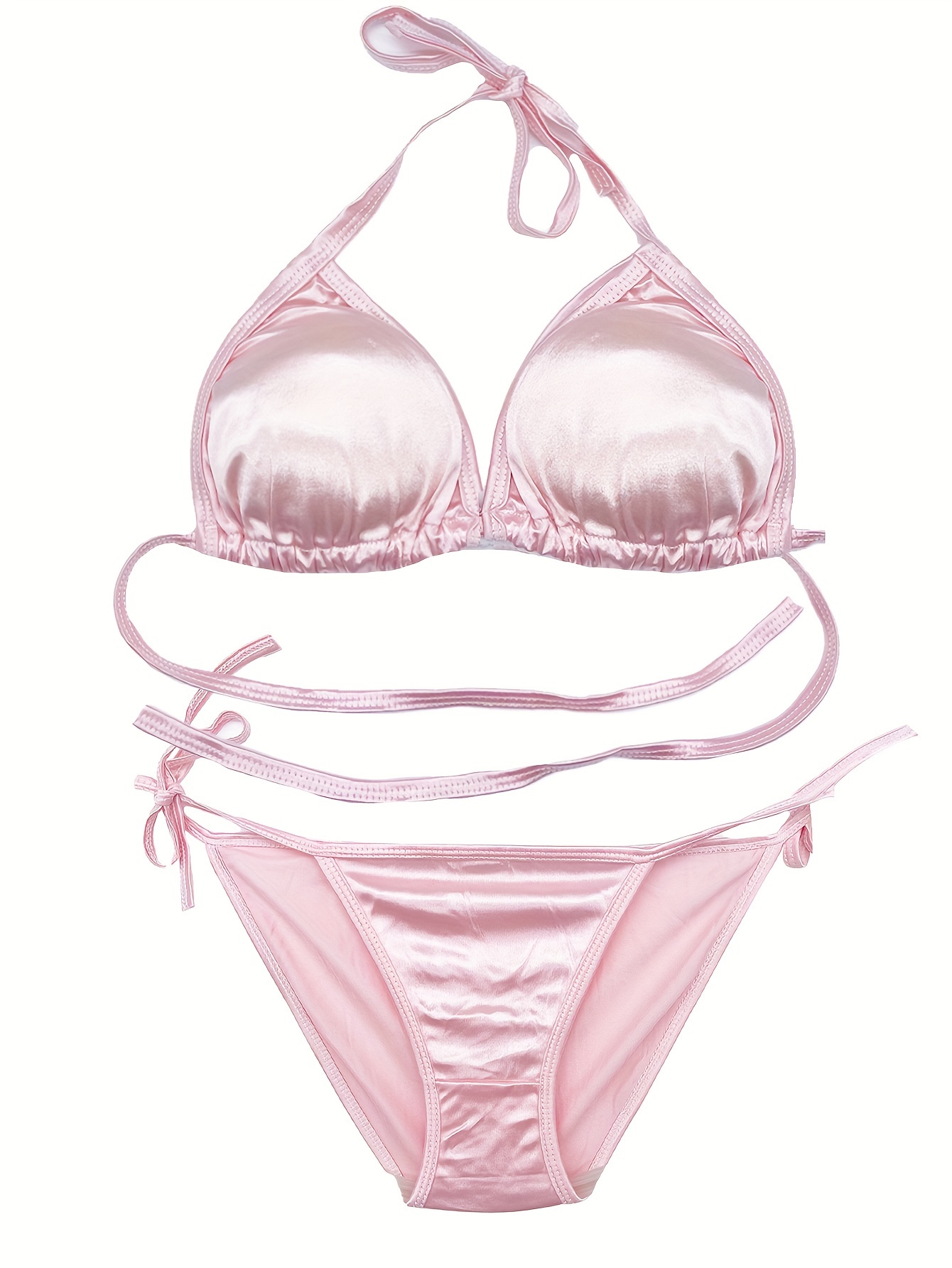 Romantic Strappy Lingerie Set Halter Bra Bikini Panties - Temu