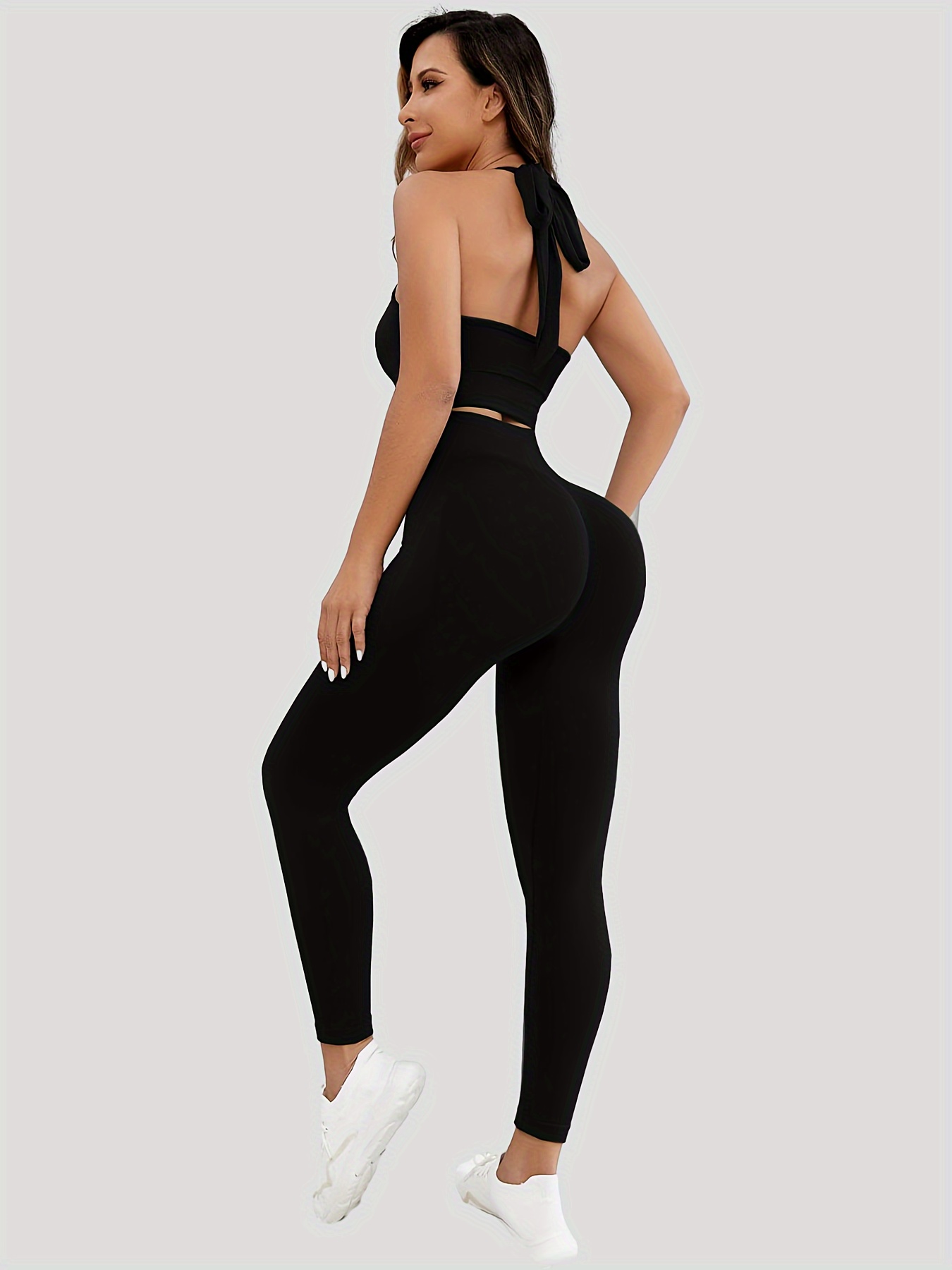Solid Color Yoga Sports Fitness Cami Jumpsuit Seamless - Temu Canada
