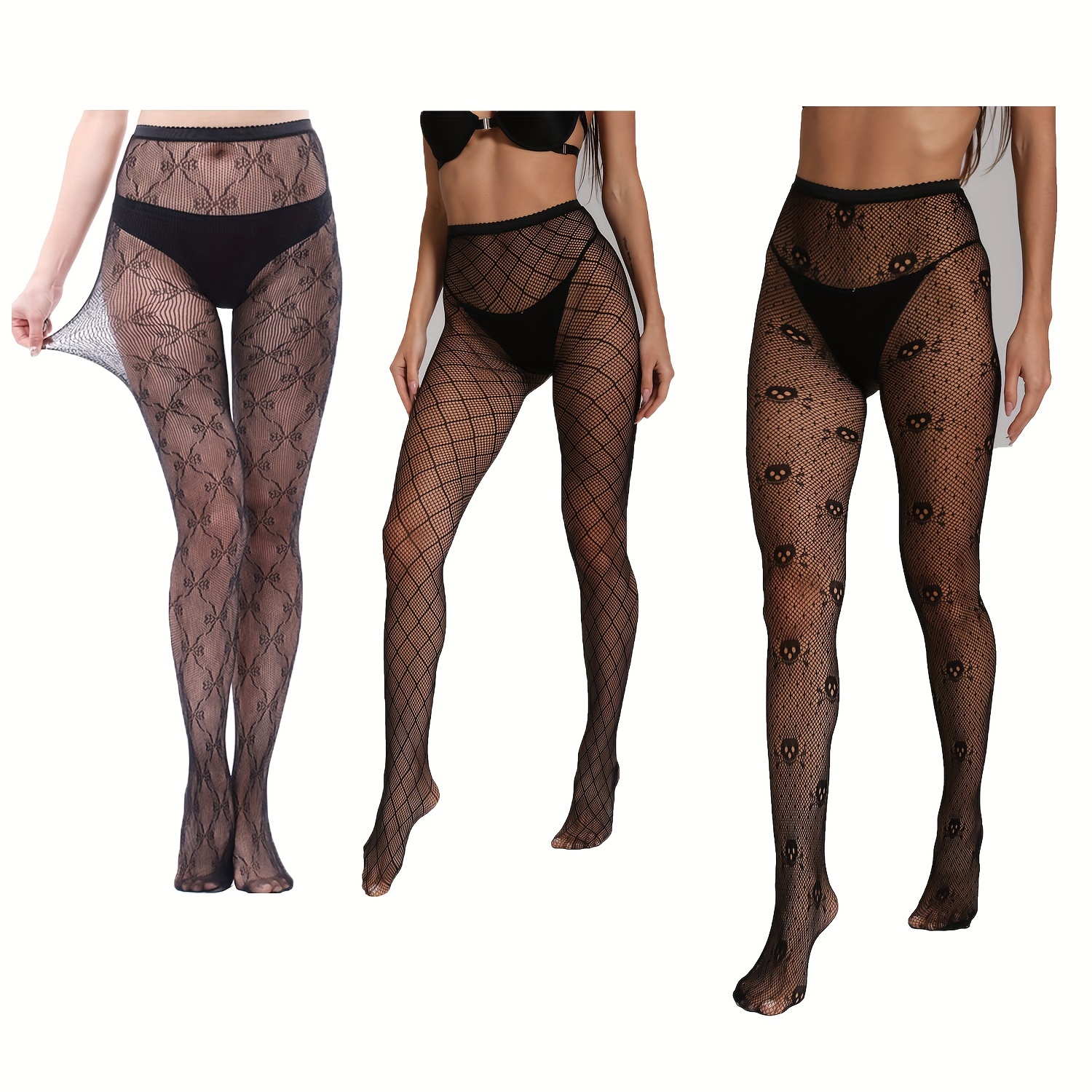 Black Ripped Pantyhose Semi sheer Hollow Anti hook Fishnet - Temu Canada