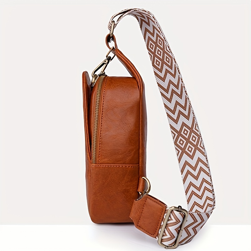 Solid Color Sling Bag, Pu Leather Crossbody Purse With Adjustable