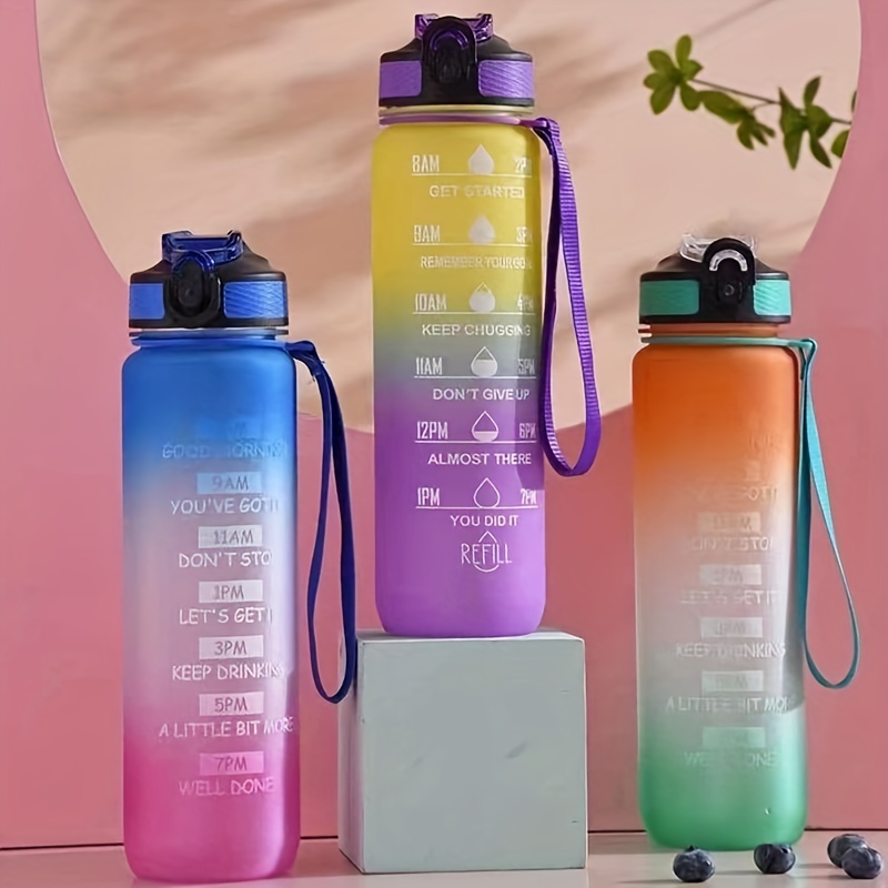 bouteille d'eau dégradée colorée créative tasse de lettre givrée tasse d'eau  en plastique portable Uniquement 1,90 BHD بات بات Mobile