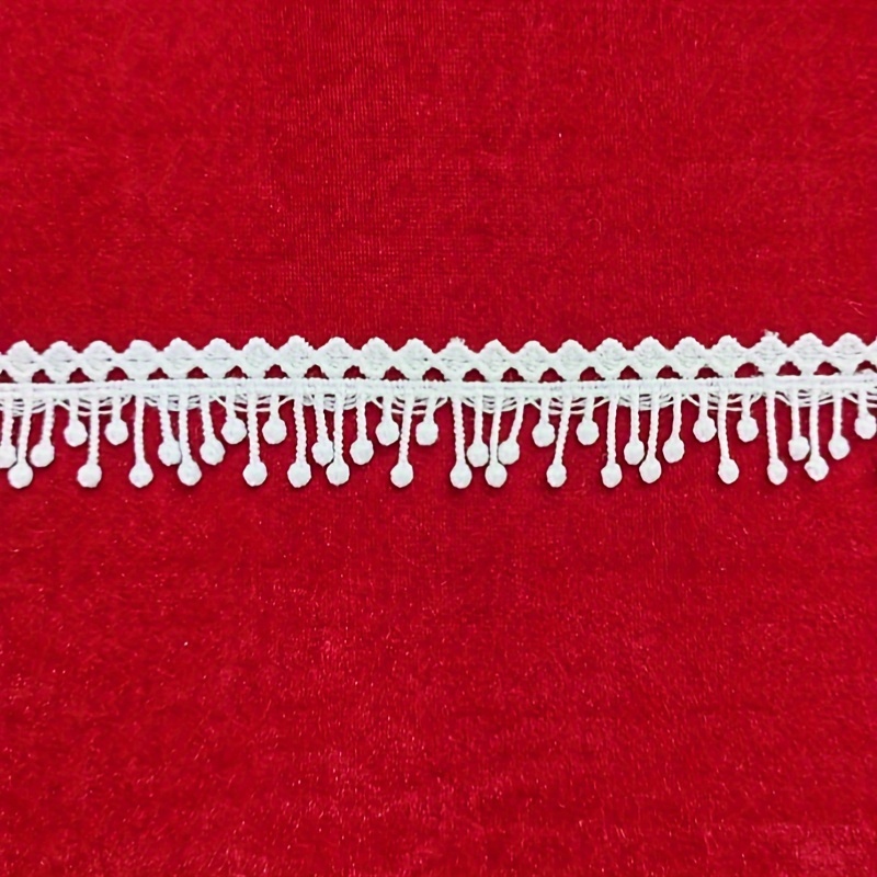 White Polyester Embroidered Lace Trim With Tassels, 1 Yard - Essential Sewing & Knitting Accessory For Clothing And Crafts