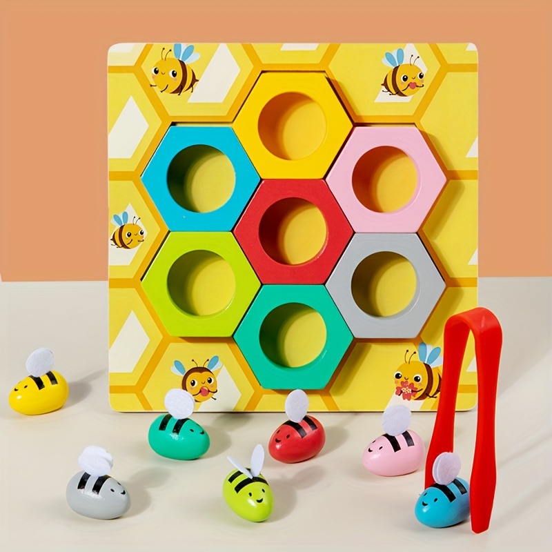 Baby Honeycomb Box Toys Children Grab Bee Games Clip Bee Toy Color  Recognition Intelligence Toy Montessori