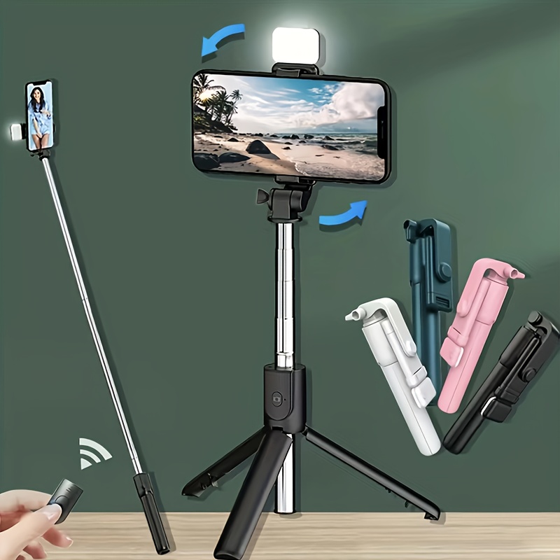 Palo selfie inalámbrico 6 en 1, soporte giratorio ajustable para teléfono,  estabilizador de mano para selfie con control remoto desmontable, acero