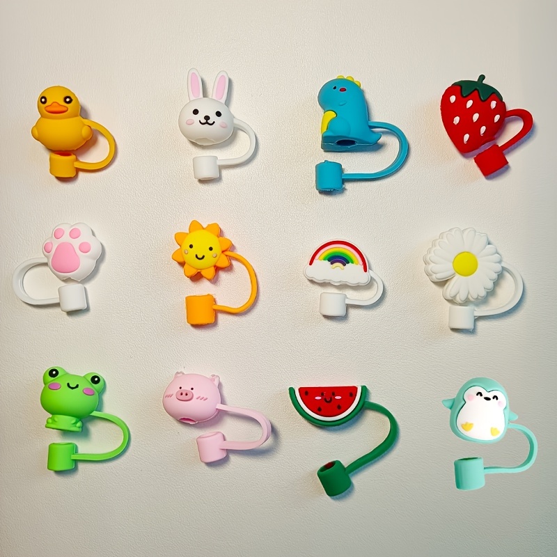 12 Pcs Animals Silicone Straw Covers Cap Reusable Straw Tip Covers Straw  Topper Drinking Straw Cover Cute Straws Plugs for 6-8 mm Straws, Birthday