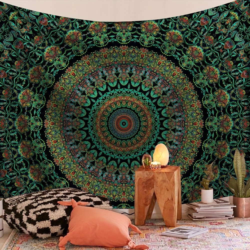 

1pc Mandala Boho Tapestry, Polyester Blacklight Tapestry, Wall Hanging For Living Room Bedroom Office, Home Decor Room Decor Party Decor, With Free Installation Package