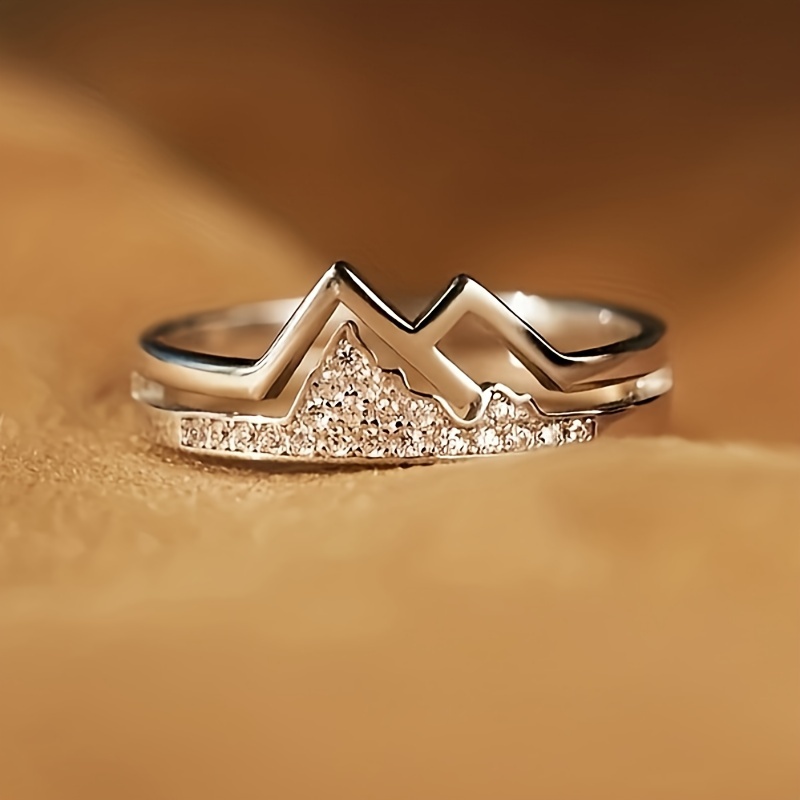 Mountain Themed Zirconia Ring, Versatile Gift for Daughters, Mothers, Friends