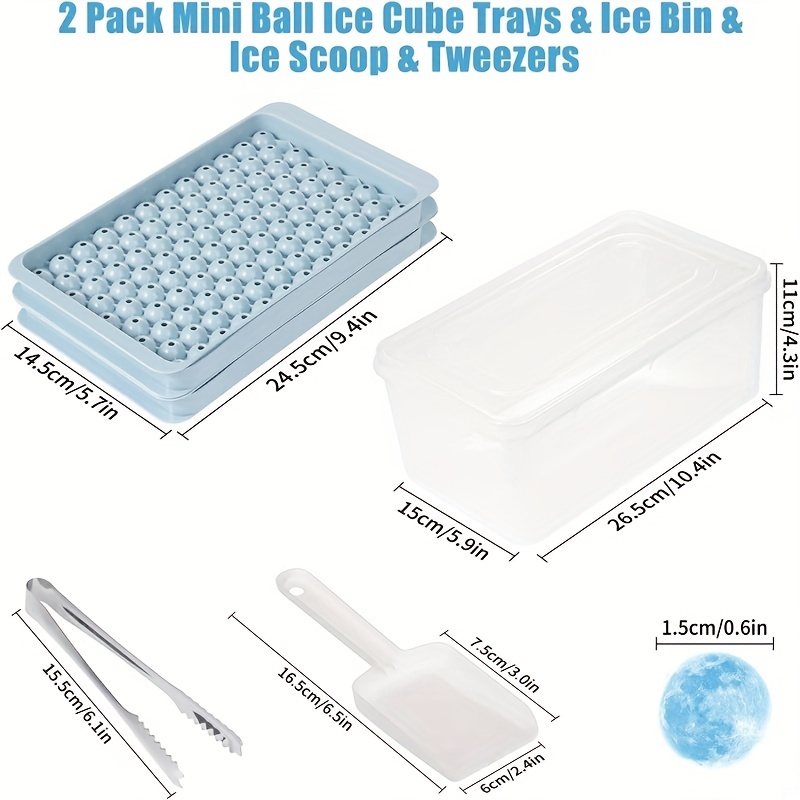 Mini Ice Ball Maker Mold for Freezer - Sphere Ice Cube Trays for Whiskey,  Tea, Coffee (3-Pack Pink Trays, Ice Bin & Tongs)
