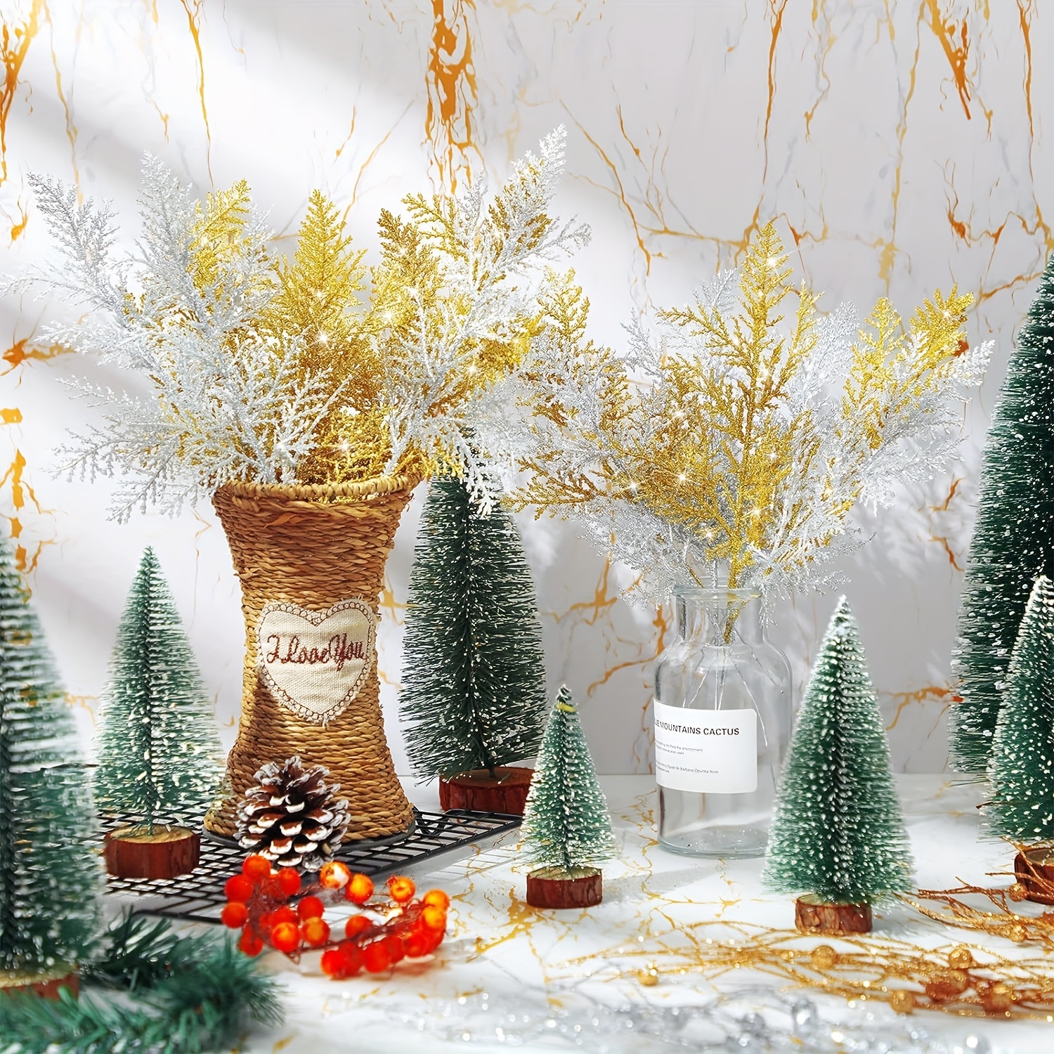 12 Pcs Miniature Christmas Decorations For Crafts Artificial Pine