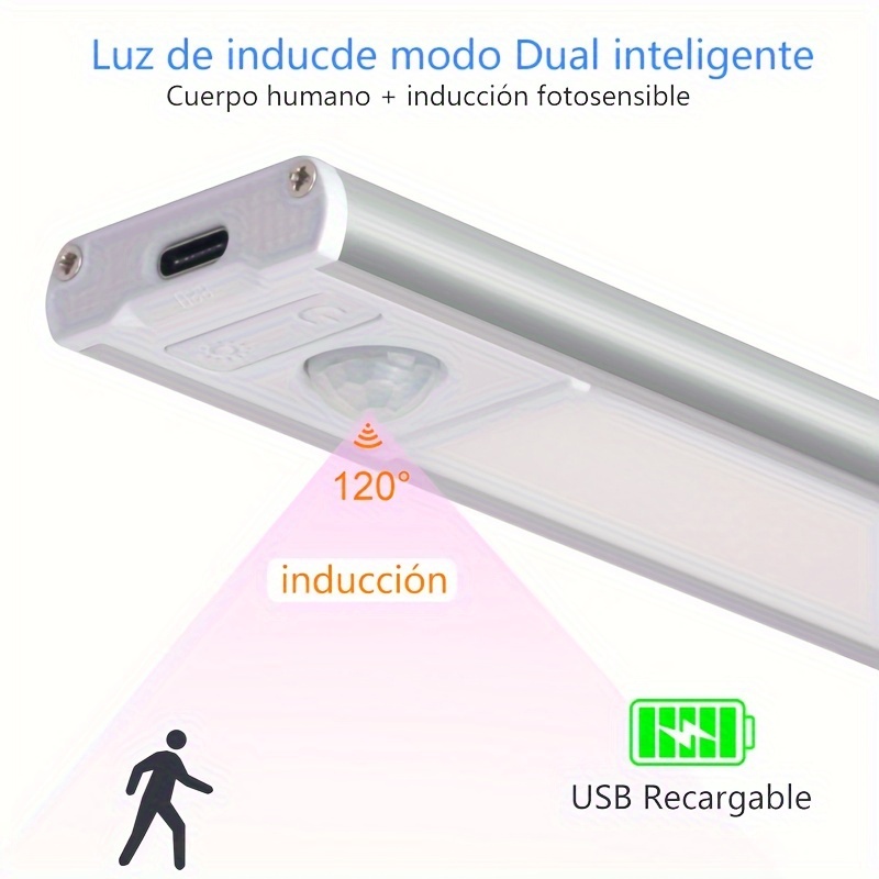 1 Luz Led Sensor Movimiento Iluminación Ultrafina Recargable - Temu