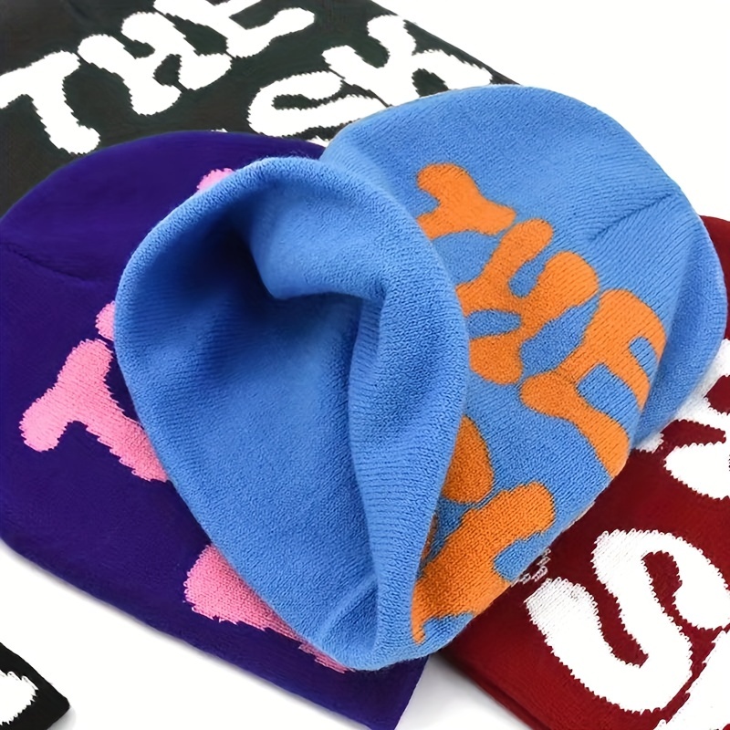 The Risk Letter Jacquard Beanie Hip Hop Knit Hat Trendy Y2k Couple