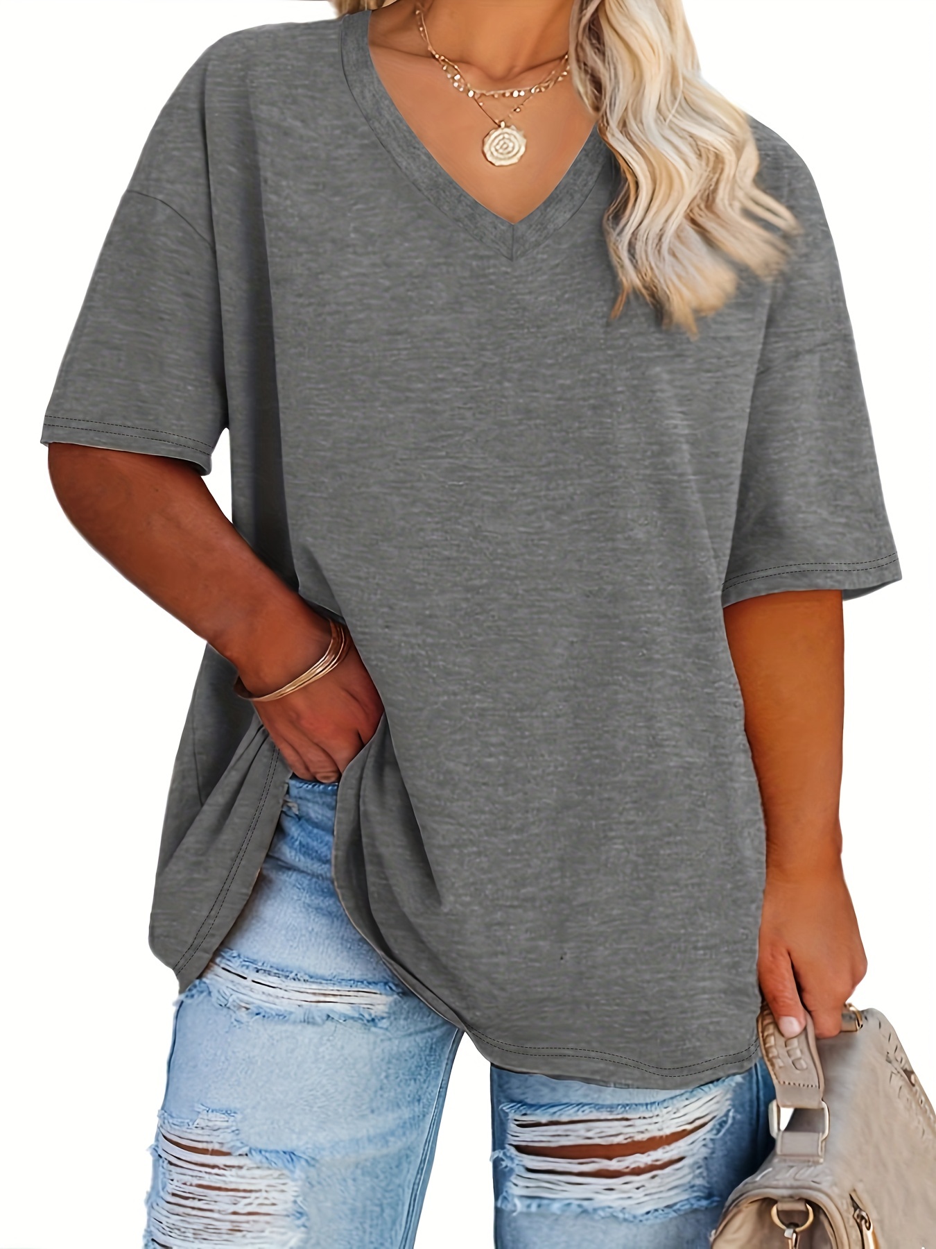 SELONE Plus Size Tops for Women Work Short Sleeve Tops Blouses Regular Fit  T Shirts Pullover Tops Tees Tops Solid T-Shirts V Neck Tops Blouses T
