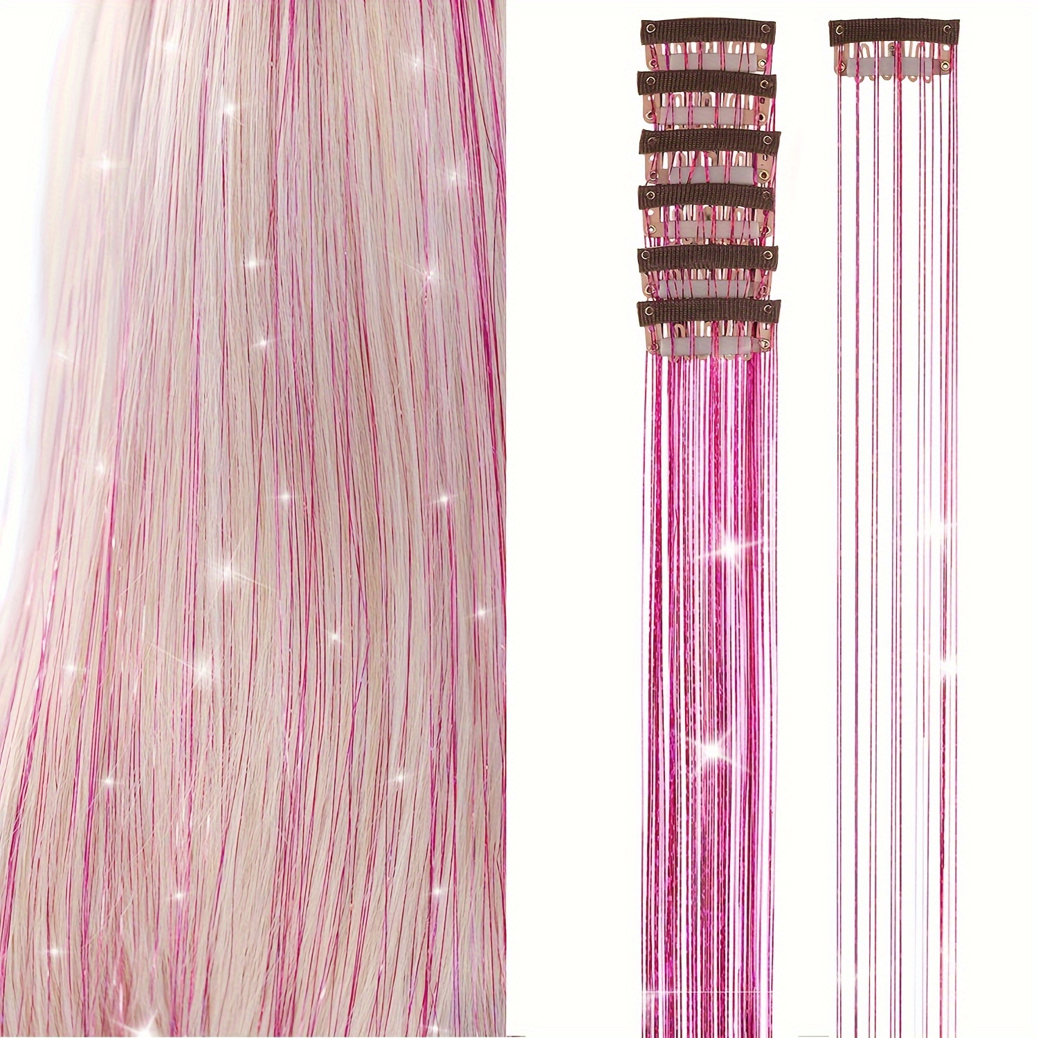 12 Stück Oropel Haar-Extensions 50 Cm Mit Clip – Glitzer-Extensions Für Festival & Party | Feenhaar Glamour