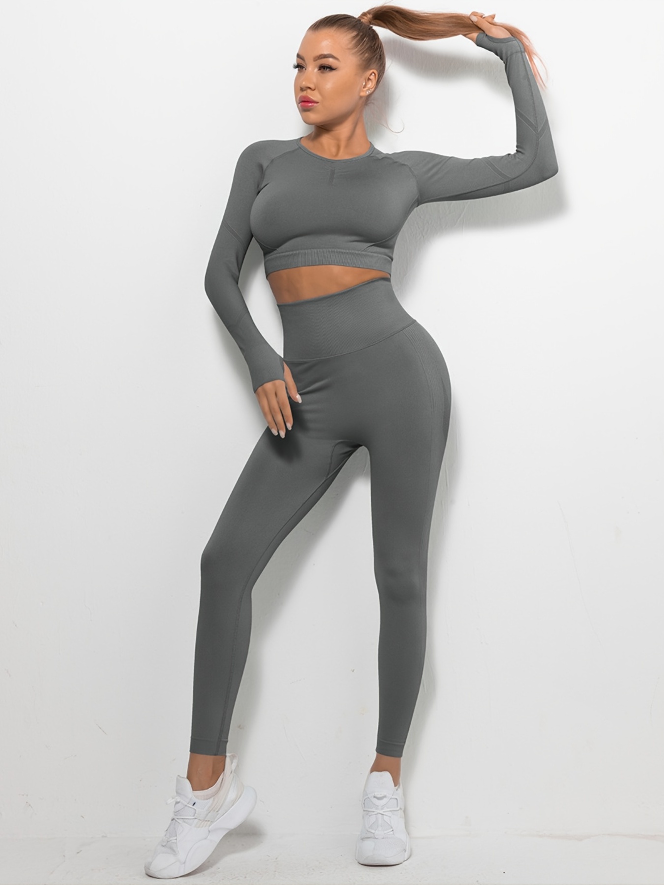 Ropa Fitness Mujer Gym Conjuntos Crop Top y Pantalon, Cintura Alta