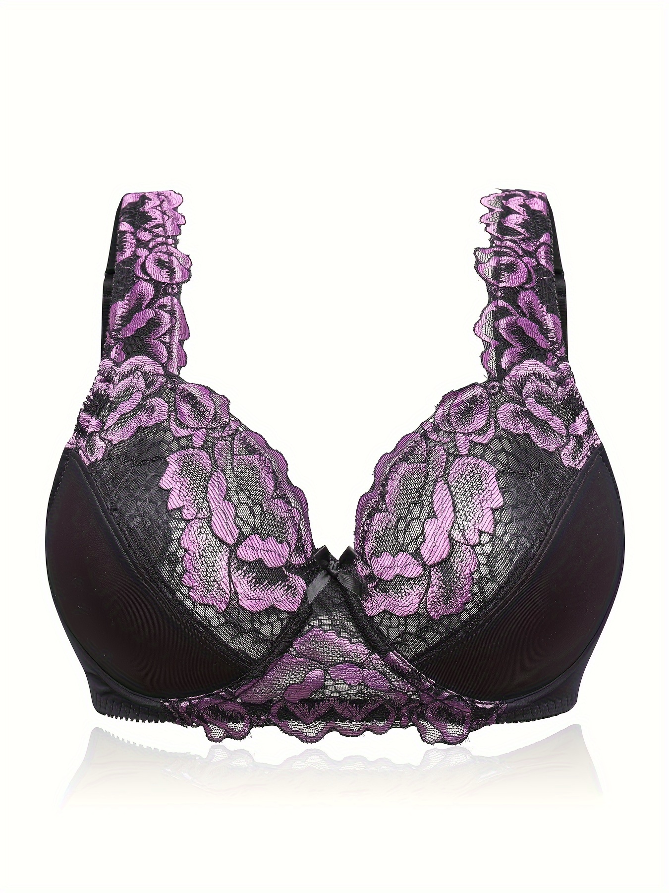 Victoria's Secret 38D BRA SET+CORSET+garter Panty purple BLACK FLORAL  EMBROIDER
