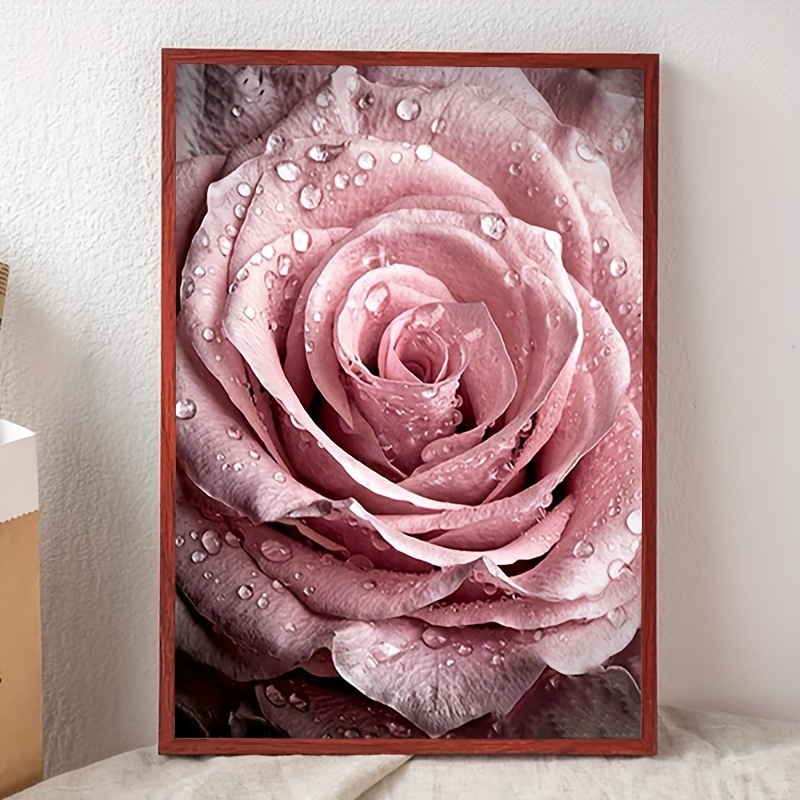 1pc Diy 5d Full Crystal Diamond Painting Pink Rose, Handmade