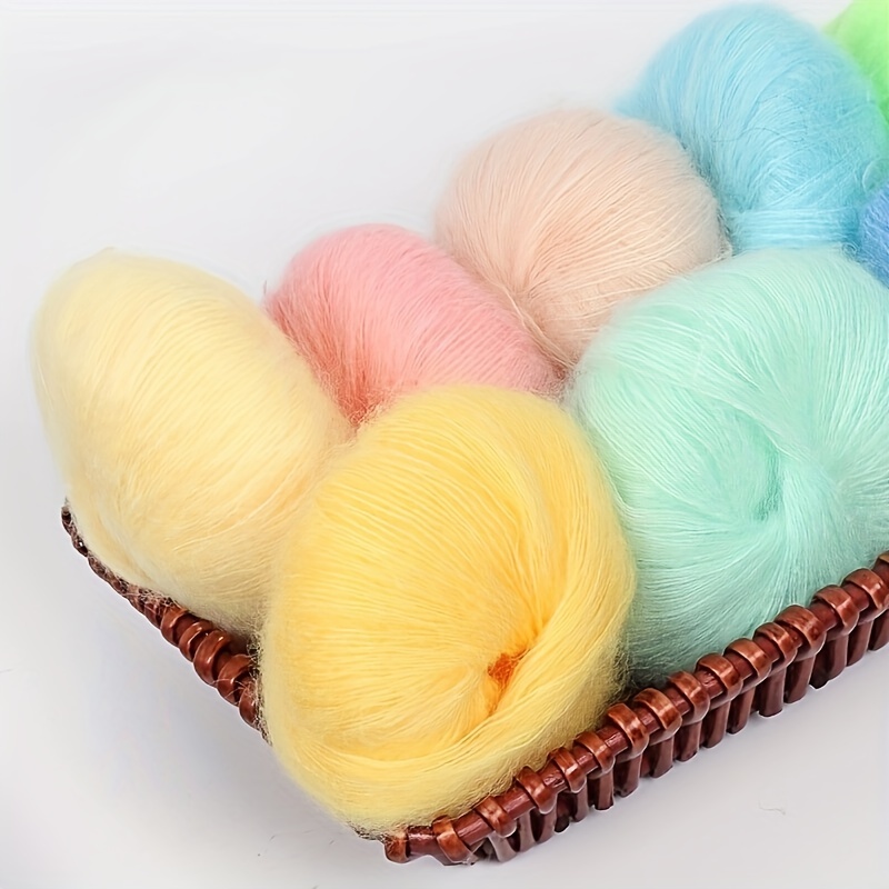 Mohair Wool Yarn for Crocheting, Rainbow Angola, Plush, Thin, Dyed